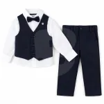 Costum elegant băiat bleumarin 4 piese 5–8 ani set complet