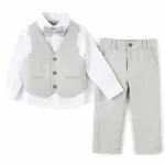 Costum elegant băiat gri-bej 4 piese 5–8 ani set complet