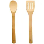 Set Ustensile de Bucătărie din Bambus Natural, Lingură și Paletă cu Fante, 30 cm