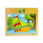 Puzzle Clasic din Lemn pentru Copii și Bebeluși, Model Bărcuță și Navigație pe Râu, Joc Educativ de Potrivire
