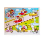 Puzzle din Lemn Încastru cu Pioneze, Model Transport Animale în Trafic, Joc Educativ pentru Copii