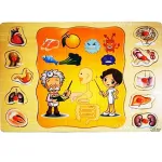 Puzzle Educativ din Lemn cu Mâner, Anatomia Corpului Uman, 10 Piese