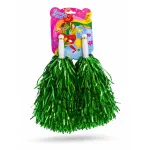 Set 2 Pompoane Majorete, Verde Metalizat, cu Mâner de Plastic, Accesorii Petrecere și Sport