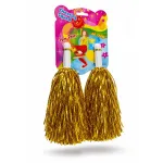 Set 2 Pompoane Majorete, Auriu Metalizat, cu Mâner de Plastic Alb, Accesorii Petrecere și Sport