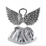 Set Costum de Îngeraș Argintiu pentru Carnaval, Deghizare Fetițe cu Fustiță și Aripi Metalizate