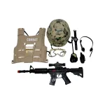 Set de Jucării Armată de Camuflaj pentru Copii, cu Vestă Tactică, Cască, Pușcă și Accesorii Militare