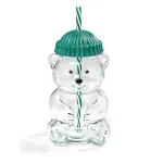 Pahar din Sticlă în Formă de Ursuleț 600 ml cu Pai Reutilizabil