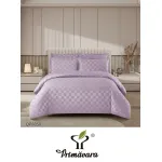 Lenjerie de Pat Dublu din Damasc Premium, 4 Piese, Cearceaf de Pat cu Elastic 180x200 cm, Model Pătrățele Mov