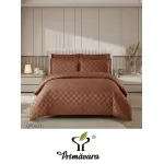 Lenjerie de Pat Dublu din Damasc Premium, 4 Piese, Cearceaf de Pat cu Elastic 180x200 cm, Model Pătrățele Maro