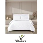 Lenjerie de Pat Dublu din Damasc Premium, 4 Piese, Cearceaf de Pat cu Elastic 180x200 cm, Model Pătrățele Alb