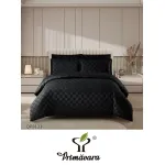 Lenjerie de Pat Dublu din Damasc Premium, 4 Piese, Cearceaf de Pat cu Elastic 180x200 cm, Model Pătrățele Negru