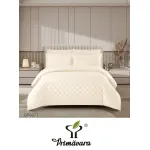 Lenjerie de Pat Dublu din Damasc Premium, 4 Piese, Cearceaf de Pat cu Elastic 180x200 cm, Model Pătrățele Crem