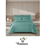 Lenjerie de Pat Dublu din Damasc Premium, 4 Piese, Cearceaf de Pat cu Elastic 180x200 cm, Model Pătrățele Turcoaz