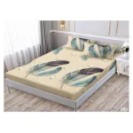 Set Husă de Pat din Finet cu Elastic, 180x200 cm, Model Pene Albastre și Fluturași, 2 Fețe de Pernă
