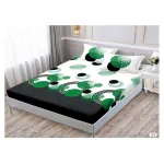 Set Husă de Pat din Finet cu Elastic, 180x200 cm, Model Geometric Verde și Negru, 2 Fețe de Pernă