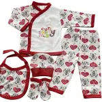 Set 4 Serii Compleu Pentru Bebeluși 5 Piese Bumbac 100% Cu Model Imprimat Roșu Mărimi 22-24