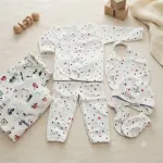 Set 4 Serii Compleu Bebe 5 Piese din Bumbac Ribana Mărimi 0-3 Luni