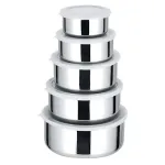 Set 5 caserole din inox cu capace din plastic transparent