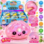 Jucărie Antistres Squishy Dumpling cu Bile și Sclipici, Model Gălușcă în Coșuleț, 8.5 cm, Diverse Culori