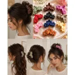 Set 12 clești de păr siliconati cu flori colorate pentru coc si coafuri elegante