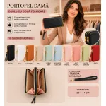Portofel damă dublu din imitație de piele, 20 x 11 cm, două fermoare