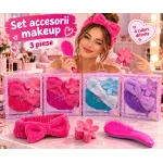Set Accesorii Makeup cu Bentiță Pufoasă, Perie și Clește Floare - 3 Piese (Set 6 Cutii)