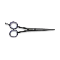 Foarfecă de tuns neagră cu codiță, lame ultra-ascuțite și design ergonomic pentru contururi profesionale