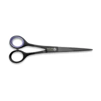 Foarfecă neagră de tuns fără codiță, cu lame ultra-ascuțite și design ergonomic pentru contururi și finisaje profesionale