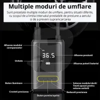 Compresor auto wireless cu baterie litiu și funcție power bank