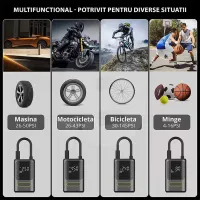 Compresor auto wireless cu moduri presetate pentru mașină motocicletă bicicletă și minge