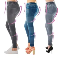 Set 2 x Colanți Modelatori cu Aspect de Blugi, Talie Înaltă, Efect Push-Up, Mărime Universală