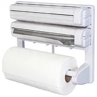 Dispenser triplu pentru hârtie bucătărie cu tăietor integrat montaj pe perete