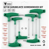 Set de șurubelnițe Torx cu mâner în T, 7 piese, din oțel crom-vanadiu