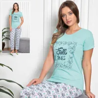 En-gros Set Pijamale Damă cu Mânecă Scurtă, 65% Bumbac, 4 Mărimi per Set (M-2XL), Diverse Modele și Culori - vânzare en-gros pentru revânzare