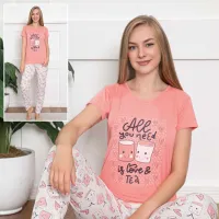 En-gros Set Pijamale Damă cu Mânecă Scurtă, 65% Bumbac, 4 Mărimi per Set (M-2XL), Diverse Modele și Culori - vânzare en-gros pentru revânzare