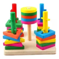 Puzzle Educativ din Lemn cu 30 de Piese Geometrice, Joc de Logică și Îndemânare pentru Preșcolari