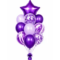 Set Baloane Petrecere, Balon Stea din Folie și Confetti, Umflare Aer/Heliu, Mov