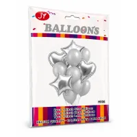 Set Complet cu Baloane din Folie și Latex, 11 Baloane, Argintiu
