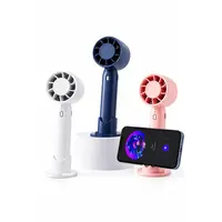 Ventilator Portabil Reîncărcabil USB cu Suport de Birou și Suport pentru Telefon, 3 Trepte de Viteză și Baterie Integrată