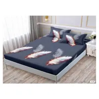 Set Husă de Pat din Finet cu Elastic, 180x200 cm, Model Pene, 2 Fețe de Pernă