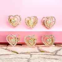 Set 12 Clești de Păr Metalici Aurii în Formă de Inimă Decorați cu Pietre Transparente