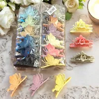 Set Încântător de Clești de Păr cu Design Fluture - din Silicon Mat, Colecție Cromatică Veselă, Set de 12 Bucăți (Model F42)