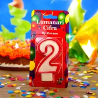 Lumânare cifra pentru tort cifra doi model clasic rosu alb