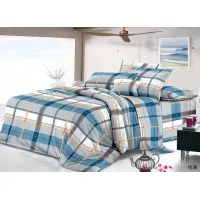 Lenjerie de pat finet 4 piese - carouri albastre și portocalii - H780