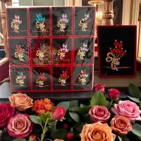 Mărțișor broșă 12 set în cutie cadou, buchet cu pietre colorate