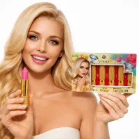 Set rujuri roz 6 culori în tub auriu elegant