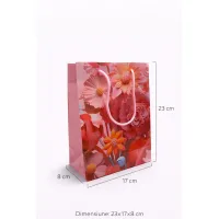 Pungă cadou mică 23x17x8 model floral roz - design elegant
