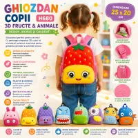 Ghiozdan copii H680 25×20 cm cu fructe și animale 3D