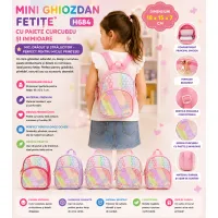 Mini ghiozdan pentru fete H684 cu paiete curcubeu, 18 x 15 x 7 cm