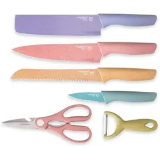 Set bucătărie 6 piese cu cuțite, satâr, foarfecă și curățător ceramic